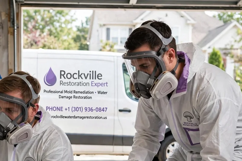 Crew in protective gear with HEPA vacuum for cleanup