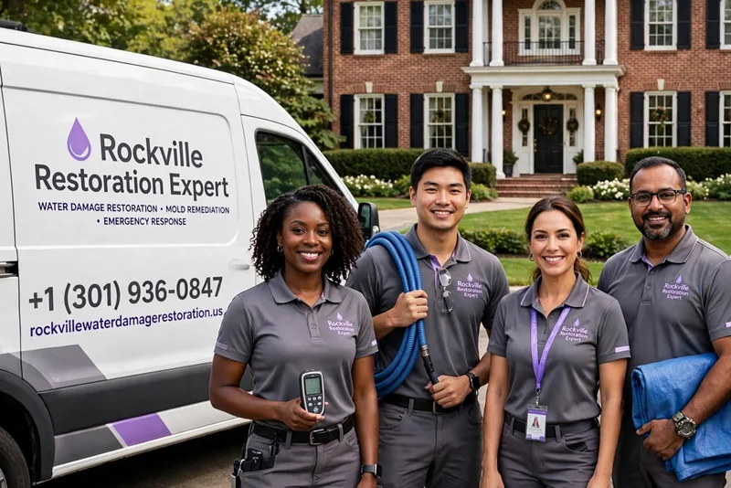 Emergency water damage restoration team and service vans