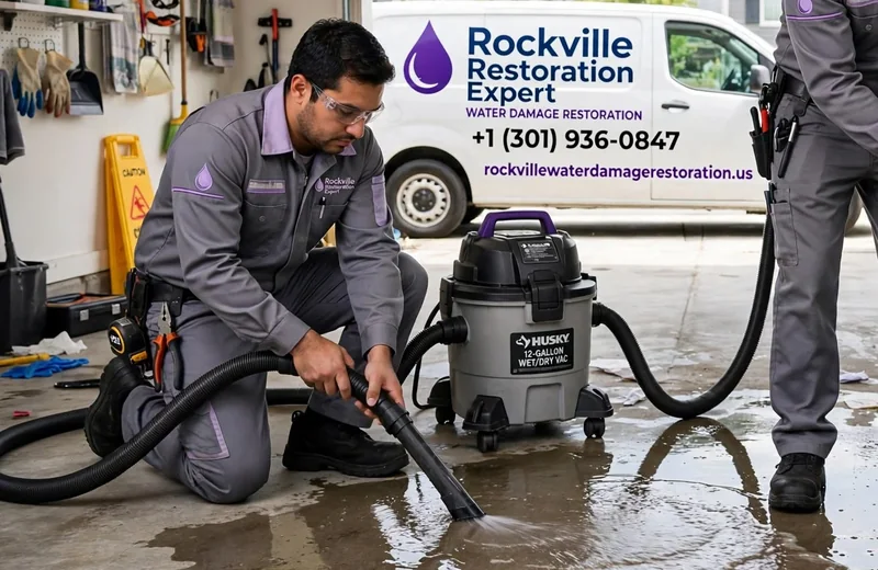 Technician using a wet vacuum for water extraction